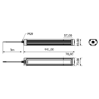 Lampe 441mm LED 120° 19,5W 24VDC IP67 Câble 3m - TA0321S03W-Lire la description