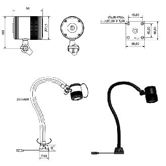 Lampe LED à bras flexible 600mm IP67 3LED 40° 6W 24VDC DIMMER - SR0321BF5-Lire la description