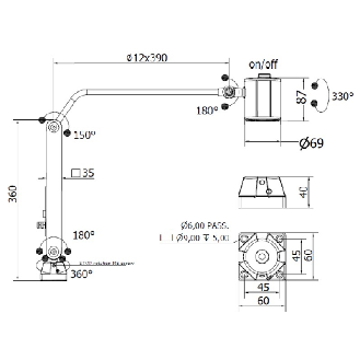 Lampe bras articulé 750mm, LED 40°, 3W, 230Vac, Gris clair - SA0322S03-Lire la description