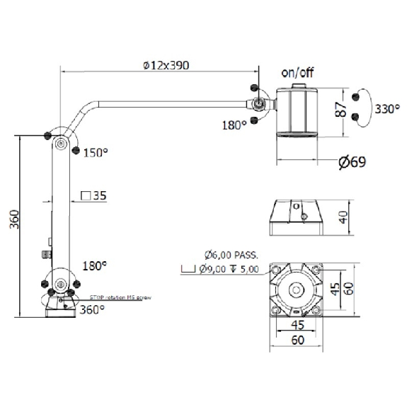 Lampe bras articulé 750mm, LED 40°, 3W, 230Vac, Gris clair - SA0322S03 Lampe bras articulé 750mm, LED 40°, 3W, 230Vac, Gris clair - SA0322S03-Lire la description
