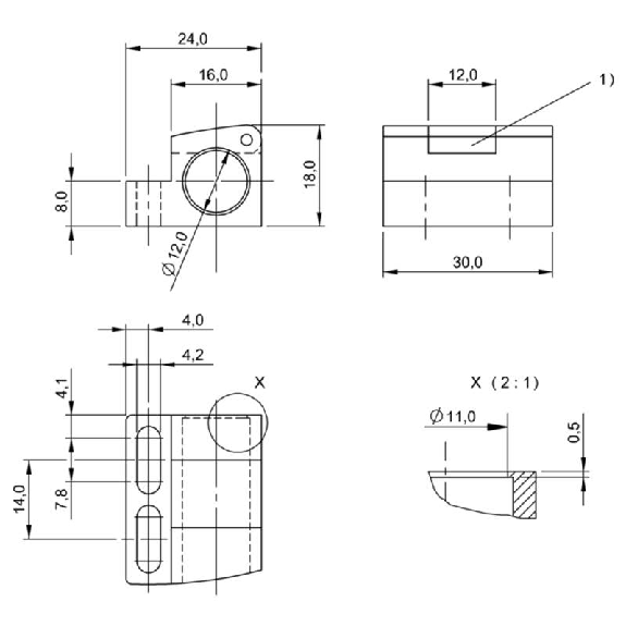 Bloc de serrage pour capteurs Ø12mm et M12, 30x18x24mm, PC - BES 12,0-KB-5-F (BAM00CH) Bloc de serrage pour capteurs Ø12mm et M12, 30x18x24mm, PC - BES 12,0-KB-5-F (BAM00CH)-Lire la description