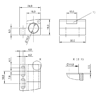 Bloc de serrage pour capteurs Ø12mm et M12, 30x18x24mm, PC - BES 12,0-KB-5-F (BAM00CH)-Lire la description