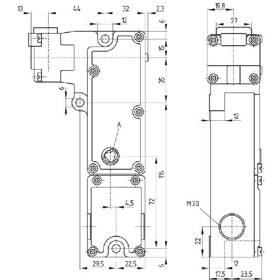 Interverrouillage hors tension 24Vdc 1NF+2NO, 2xM20 - AZM190-02/10RKAE0-G-24VDC-Lire la description