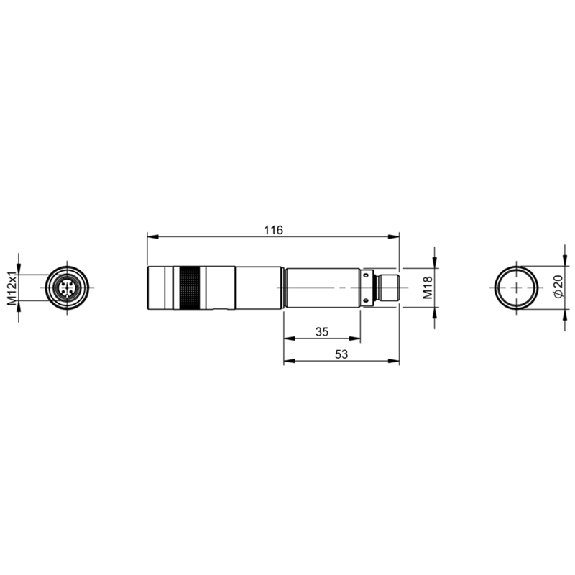 Laser à ligne rouge, Ø 20 x 116 mm, 5-30Vdc - BAE LX-XO-PL018-E-P1-S103 (BAE0109)-Lire la description