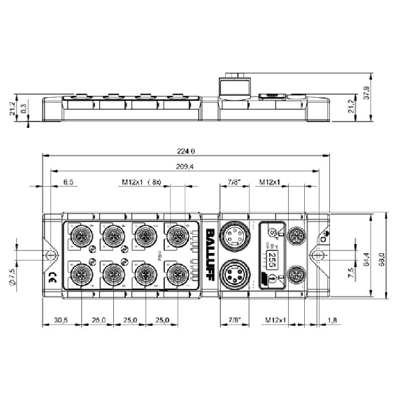 Répartiteur actif, PROFINET I/O, E: 16x PNP, S: 16x PNP, 4x IO-Link - BNI PNT-502-105-Z015 (BNI004U)-Lire la description