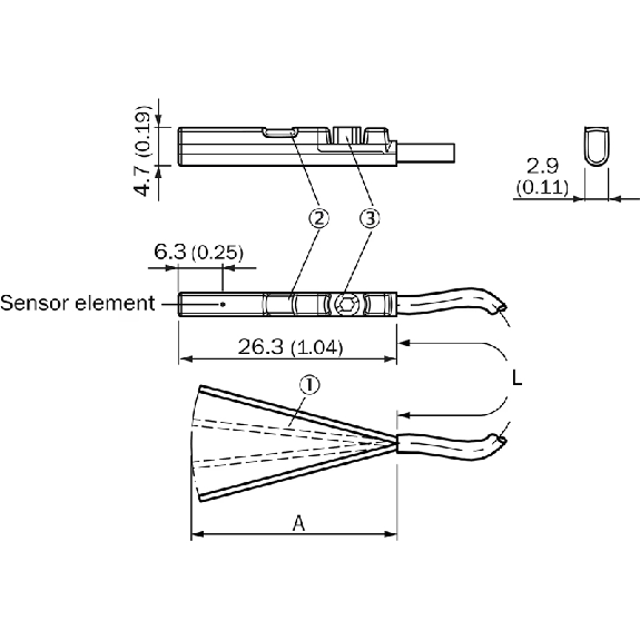 DPM Vérins rainures en C 2 fils AC/DC REED NO lg26,3mm 5-120V / C2m - RZC1-04ZUS-KU0-Lire la description