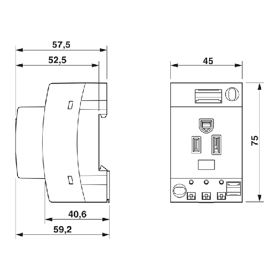 Prise AB 15A États-Unis, Push-in, Grise - EO-AB/PT/15 Prise AB 15A États-Unis, Push-in, Grise - EO-AB/PT/15-Lire la description