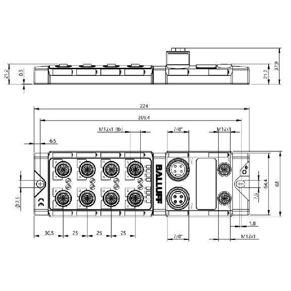 Répartiteur actif, Ethernet/IP, 16E PNP type 3, 16S PNP, 8x IO-Link - BNI EIP-508-005-Z015 (BNI00H2)-Lire la description