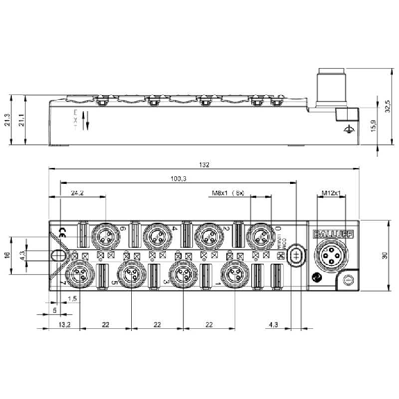 Répartiteur actif, IO-Link, 8E PNP type 3, 8S PNP 300 mA, IP67 - BNI IOL-309-002-Z019 (BNI0093)-Lire la description