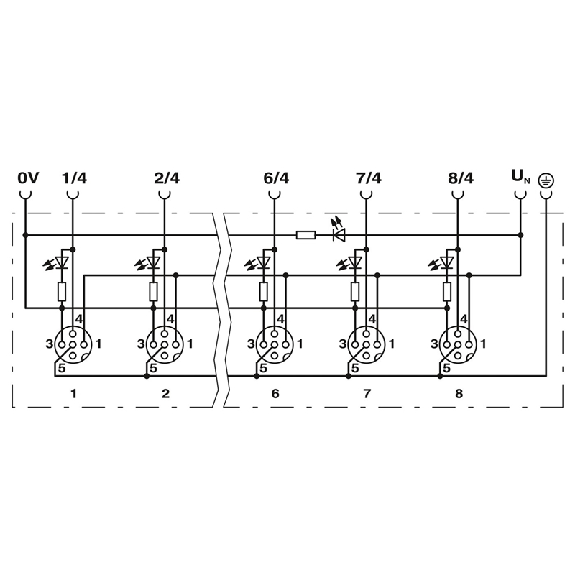 Répartiteur 6xM12 4p; Câble PUR/PVC Noir 15m - SACB-6/ 6-L-15,0PUR SCO P-Lire la description