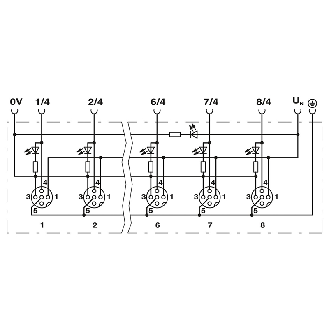 Répartiteur 6xM12 4p; Câble PUR/PVC Noir 15m - SACB-6/ 6-L-15,0PUR SCO P-Lire la description