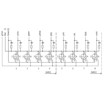 Répartiteur 4xM12 4p; Câble PUR/PVC UL/CSA 4*0.34+3*0.75 Gris Cpc 3m - 8000-84410-3330300-Lire la description