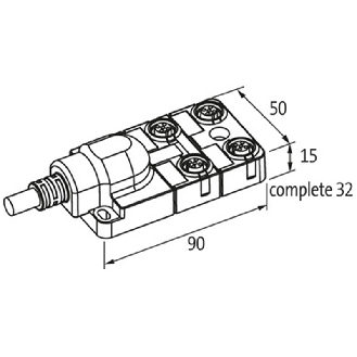 Répartiteur 4xM12 4p; Câble PUR/PVC UL/CSA 4*0.34+3*0.75 Gris Cpc 3m - 8000-84410-3330300-Lire la description
