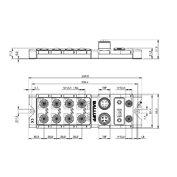 Répartiteur actif, Ethernet/IP, 8E PNP type 3, 8S PNP, 8x IO-Link - BNI EIP-508-105-Z015-C06 (BNI007C)-Lire la description