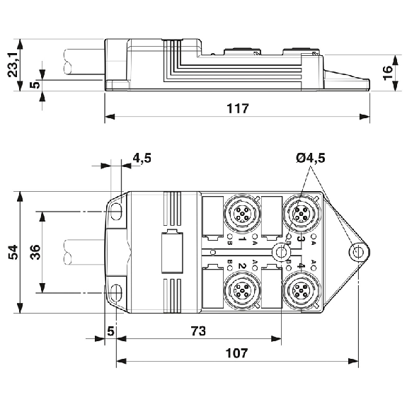 Répartiteur 4xM12 5p; Câble PUR/PVC 5m - SACB-4/ 8- 5,0PUR SCO P-Lire la description