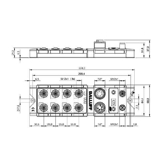 Répartiteur actif, PROFIBUS-DP, E: 16x PNP type 2, S: 16x PNP max. 2A - BNI PBS-302-101-Z001 (BNI0047)-Lire la description