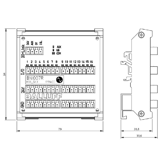 Répartiteur actif, IO-Link, 16E PNP type 2, 16S PNP, IP20 - BNI IOL-310-000-K025-001 (BNI007R)-Lire la description