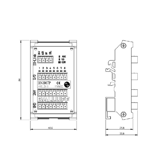 Répartiteur actif, IO-Link, 8E PNP type 2, 8S PNP 350 mA, IP20 - BNI IOL-309-000-K024-001 (BNI007P)-Lire la description
