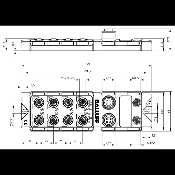 Répartiteur actif, Ethernet/IP, 16E PNP type 3, 16S PNP, 8x IO-Link - BNI EIP-508-005-Z015-013 (BNI00HM)-Lire la description