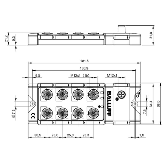 Répartiteur actif, IO-Link, 16E PNP type 2, 16S PNP 500 mA, IP67 - BNI IOL-302-000-Z012 (BNI003U)-Lire la description