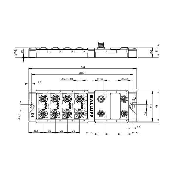 Répartiteur actif, PROFINET I/O, E: 12x PNP, S: 12x PNP, 8x IO-Link - BNI PNT-538-005-Z063 (BNI00FY)-Lire la description