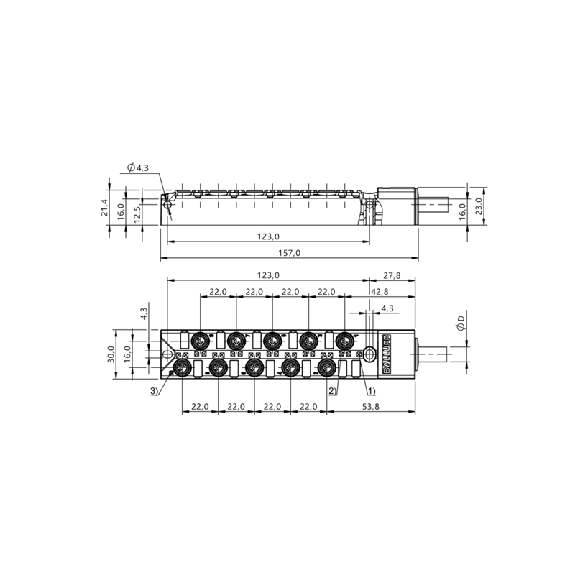 Répartiteur 10xM8 3p PNP LED; Câble PUR Noir Cpc 5m - BPI AM303P-5K-B0-KPXC0-050 (BPI00E3)-Lire la description