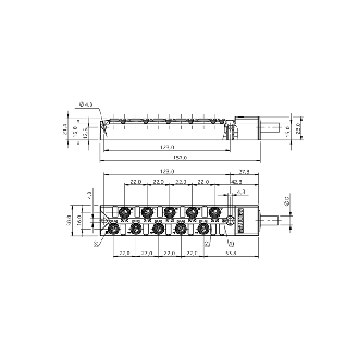 Répartiteur 10xM8 3p PNP LED; Câble PUR Noir Cpc 5m - BPI AM303P-5K-B0-KPXC0-050 (BPI00E3)-Lire la description