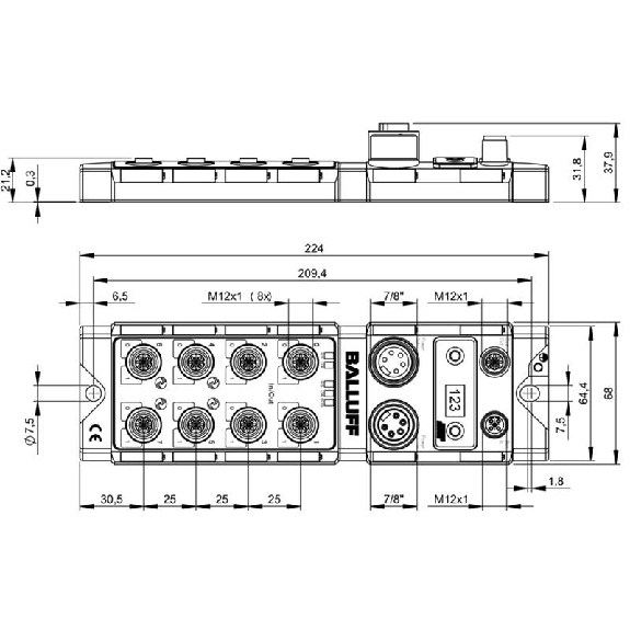 Répartiteur actif, PROFIBUS-DP, E: 16x PNP, S: 16x PNP, 4x IO-Link - BNI PBS-502-101-Z001 (BNI005R)-Lire la description
