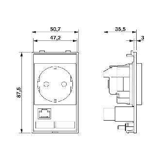 Prise à contact de terre, Allemagne, avec inverseur de genre RJ45  - VS-FP-SD-D-RJ456A-BUBU-Lire la description