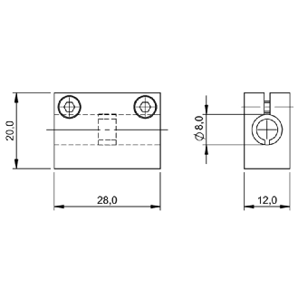 Butée fixe pour détecteur Ø8mm ou M08, 28x12x20mm, aluminium - BES 08-FA-BS-8,0-G (BAM009R)-Lire la description