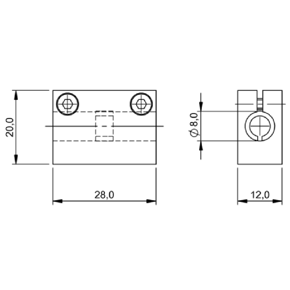 Butée fixe pour détecteur Ø8mm ou M08, 28x12x20mm, aluminium - BES 08-FA-BS-8,0-G (BAM009R)-Lire la description