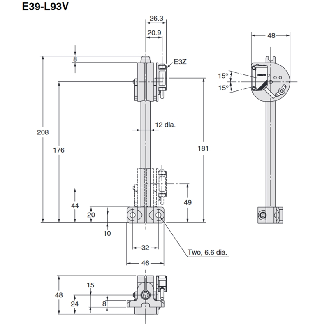 Support complet pied et tube Ø12mm pour E3Z, E39-R1/E39-R3 - E39-L93V-Lire la description