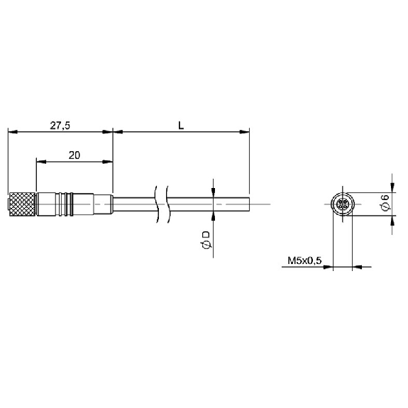 M05 Fem Droit 4p; Câble PUR 4x0.14 Noir Cpc 10m - BCC M214-0000-10-003-PX0414-100 (BCC0FLN)-Lire la description