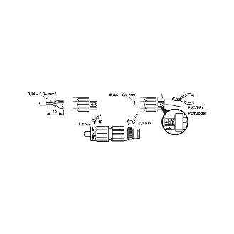 M12A Mâle Droit 4p; Bornes autodénudantes <0,34mm², Ø3.5-6mm - SACC-M12MS-4QO-0,34-M-Lire la description