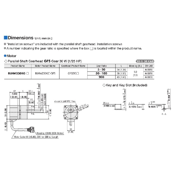 Motoréducteur Brushless DC 30W Bride 60mm Axe 10mm 1:5 - BLHM230KC-5 Motoréducteur Brushless DC 30W Bride 60mm Axe 10mm 1:5 - BLHM230KC-5-Lire la description