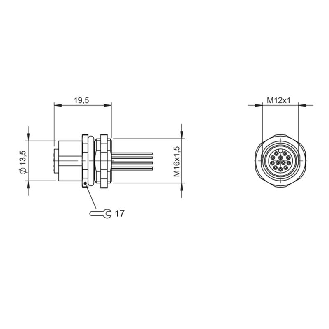Passage de cloison M12 Fem Droit 12p/12 fils (12 x 0.14mm²) 0,5m, 30V - BCC M45C-0000-1A-RM081-005 (BCC0E59)-Lire la description
