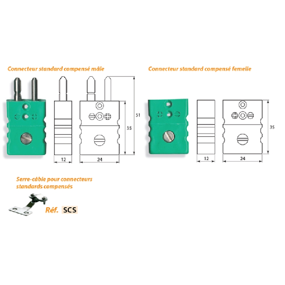 Connecteur thermocouple compensé standard couple K (CEI 60584); mâle - SMKC IEC Connecteur thermocouple compensé standard couple K (CEI 60584); mâle - SMKC IEC-Lire la description