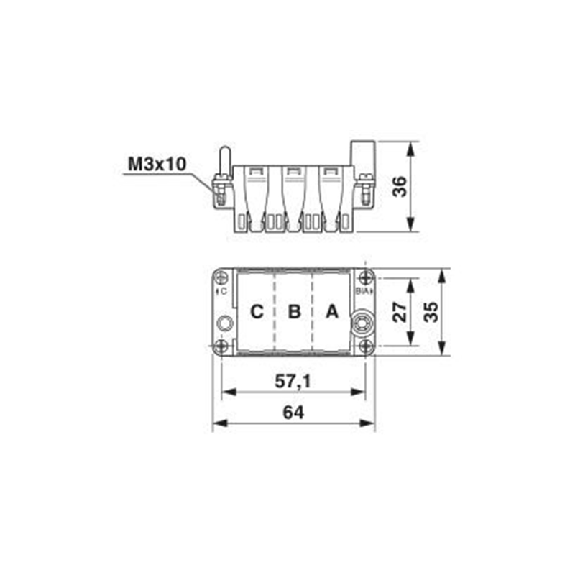 Cadre support de module B10 pour le côté capot (A, B, C, ..) 4-6mm² - HC-M-B10-MFH-H-Lire la description