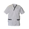 Tunique médicale Homme col V avec Parement de Couleur Blouse Manche Courte Professionnelle Blanche Fermeture par 4 Pressions cachées