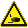 Warnschild Warnung vor Handverletzungen, Folie, selbstklebend, SL100mm, ASR A1.3, DIN EN ISO 7010 W024