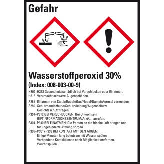 GHS-Etikett Wasserstoffperoxid 30%, GefStoffV/GHS/CLP, Folie, 74x52mm, 10/Bogen-Beschreibung lesen