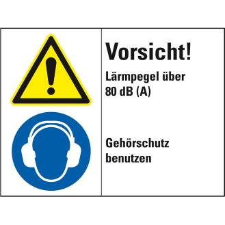 Kombischild Vorsicht!Lärmpegel über 80 dB..., Kunststoff, 200x150mm, ISO 3864-2-Beschreibung lesen