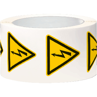 Warnschild Warnung vor elektrischer Spannung, Folie, selbstklebend, SL 12,5mm, 100/Rolle, ASR A1.3, DIN EN ISO 7010 W012-Beschreibung lesen