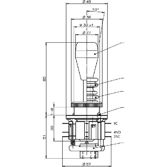 Manipulateur 4 dir., 1RT par dir. maintien en position, BP, Soufflet - WKS1234DW Manipulateur 4 dir., 1RT par dir. maintien en position, BP, Soufflet - WKS1234DW-Lire la description