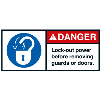 ANSI-Aufkleber DANGER Lock-out power before removing.,UL anerk.,45x100mm,2/Bogen-Beschreibung lesen