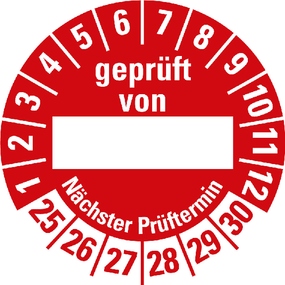 Prüfplakette geprüft von NP,25-30,Beschriftungsfeld,rot,Folie,Ø 30mm,10/Bogen Prüfplakette geprüft von NP,25-30,Beschriftungsfeld,rot,Folie,Ø 30mm,10/Bogen-Beschreibung lesen