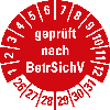 Prüfplakette geprüft nach BetrSichV 26-31,rot,Folie,selbstkl.,Ø 30mm,10/Bogen