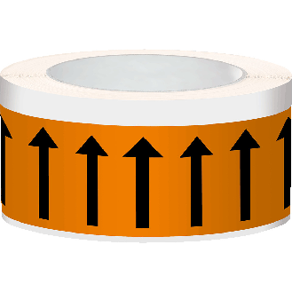 Fließrichtungspfeile, orange/schwarz, Polyesterfolie, 50mm, 33m/Rolle-Beschreibung lesen