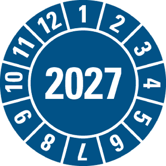Prüfplakette 2027, blau, Folie, selbstklebend, Ø30mm, 100/Heft-Beschreibung lesen