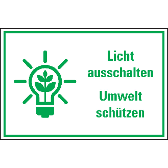 Kombischild Licht ausschalten Umwelt schützen,Text/Symbol,Kunststoff,200x300mm-Beschreibung lesen